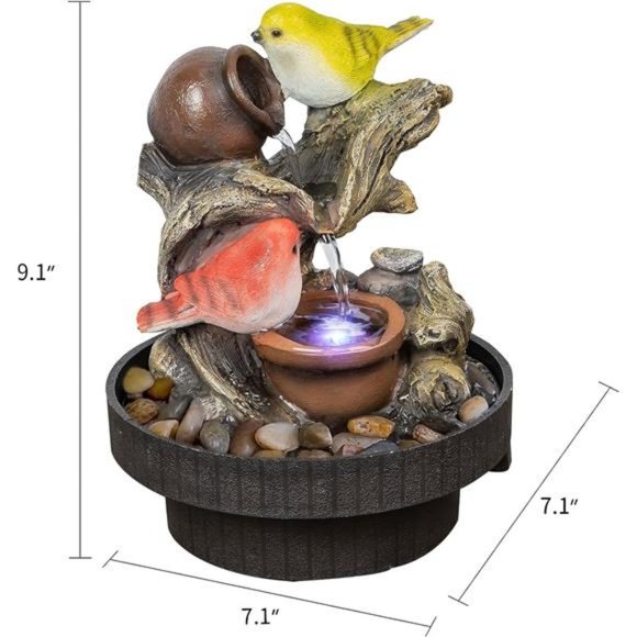 Tabletop Fountain Birds Waterfall Desktop Electric Water Fountain Decor w/LED - Picture 4 of 5